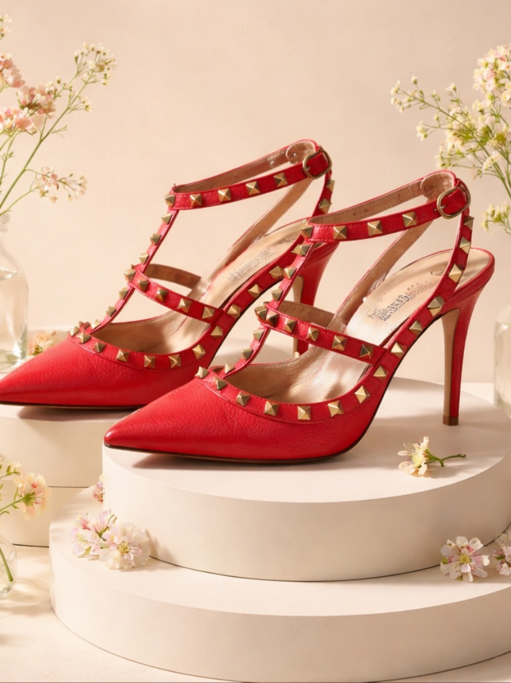 Valentino Garavani Vibrant Red Studded Heels